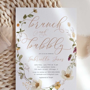 Brunch and Bubbly Bridal Shower Invitation, Brunch Invitation, Wildflower Bridal Shower Invite, Boho Bridal Shower Invite, Printable - FL2