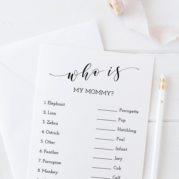 Who is My Mommy Baby Shower Printable Game, Baby Animal Game Instant Download, Simple Baby Shower Game, Any Gender - BW2