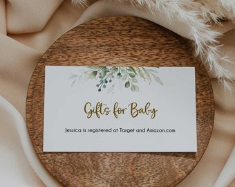 Baby Shower Gift Registry Card, Greenery Baby Shower Invitation Insert Card, FULLY Editable, Instant Download - GN2
