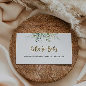 Baby Shower Geschenk Registry Karte, Greenery Baby Shower Einladungskarte, VOLL editierbar, Sofortiger Download - GN2