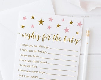 Wishes For Baby, Baby Shower Wishes Card, Twinkle Little Star Baby Shower Games, Girl Baby Shower, Printable - SG2