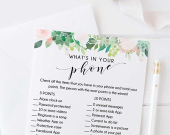 What's in your Phone Game, Girl Baby Shower Game Template, What's in your Cell Phone Game, Floral Baby Shower Game Template - GN3