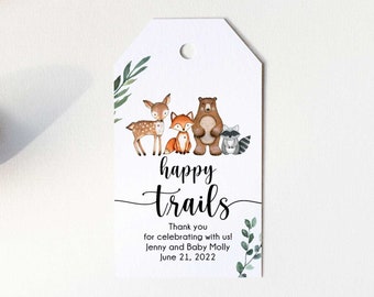 Happy Trails Tag, Trail Mix Woodland Favor Tags Template, Woodland Baby Shower Favor Tags, Instant Download, Thank You Tags - WD2