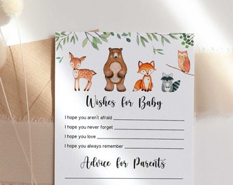 Advice and Wishes Baby Shower, Woodland Baby Shower, Advice For Parents, Wishes For Baby, Editable, Forest Animals, Advice Cards - WD2