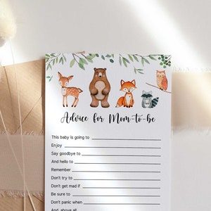 Woodland Baby Shower Advieskaarten, Bewerkbaar Advies Voor Moeder To Be, Afdrukbaar Spel, Bosdieren, Advies Babyshower - WD2