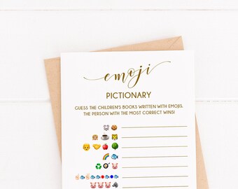 Emoji Pictionary Game With Answers Gender Neutral Easy Baby Shower Printable Game - BW3