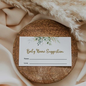 Babynaam suggestiekaart, groen babyshowerspel, geslacht onthullen babynaamideeën, afdrukbaar, instant download - GN2