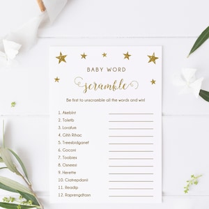 Twinkle Little Star Baby Shower Game, Baby Word Scramble, Gender Neutral Baby Word Quiz, Unscramble, Printable Game, Instant Download - SG1