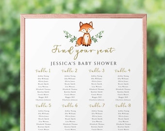 Woodland Seating Chart Sign Fox Baby Shower, Table Plan Template, Find Your Seat, Table Assignment, Forest Animals, Printable - WT1