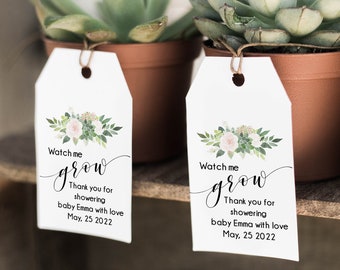 Watch Me Grow Tags, Succulent Tags, Baby Shower Favor Tags, Editable Template, Instant Download, Baby Shower Thank You Tags - GN3