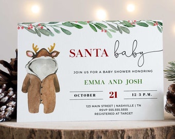 Weihnachten BabyParty Einladung, Weihnachtsmann Baby Einladung, Urlaub Baby Shower, druckbar, Instant Downlaod - CH5