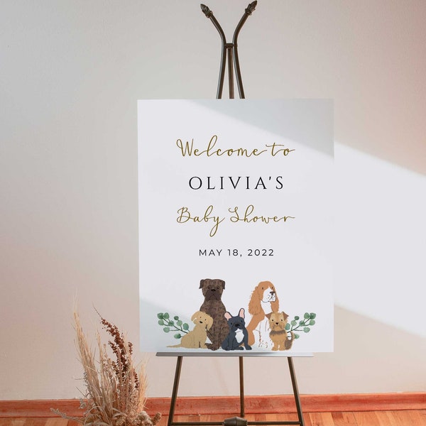 Dog Baby Shower Welcome Sign, Puppy Baby Shower Sign Template, ANY EVENT, Printable - LG3