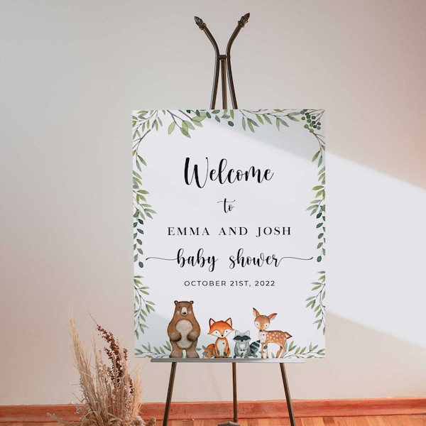 Woodland Welcome Baby Shower Sign, Welcome Sign, Forest Woodland Boy Baby Shower Poster, Baby Shower Decor - WD2