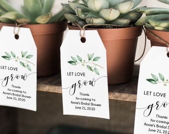 Let Love Grow Succulent Favor Tags Bridal Shower Editable Template Greenery Wedding Shower Favour Tag Printable - GN1