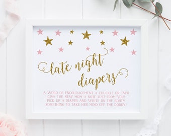 Baby Diaper Game, Write on the Diaper Game, Twinkle Little Star Girl Baby Shower Game, Diaper Thoughts Game Printable - SG2