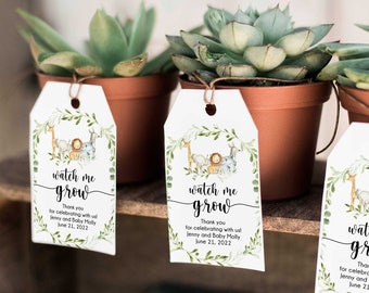 Safari Baby Shower Favor Tags, Watch me Grow Succulent Baby Shower Tag Template, Editable - FB4