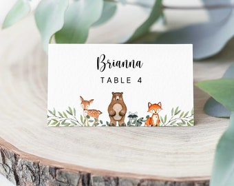 Woodland Baby Shower Place Card Template, Table Name Cards, Printable Place Card, Woodland Party Decoration - WD2