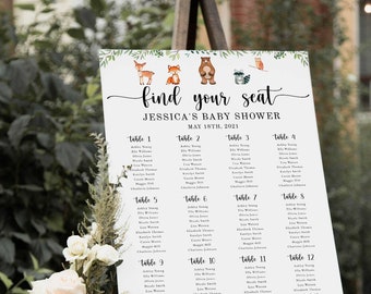 Seating Chart Sign Woodland Baby Shower, Table Plan Template, Find Your Seat, Table Assignment, Forest Animals, Printable - WD2