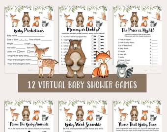 Virtuelle Baby Shower Games, Woodland Virtual Baby Shower, Zoom Baby Shower Games, Online Virtual Baby Shower Fillable oder Print - WD2