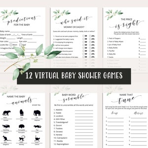 Virtual Baby Shower Games Zoom Baby Shower Games Greenery Baby Shower Game Online Baby Shower Fillable or Print - GN1