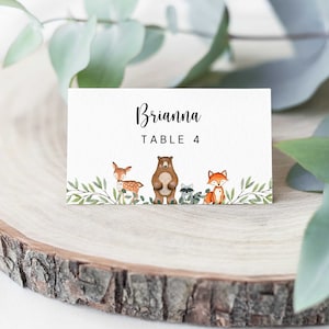 Waldland BabyParty Tischkarte Vorlage, Tisch Namenskarten, druckbare Tischkarte, Waldparty Dekoration - WD2