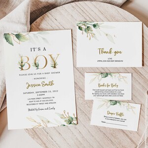 Greenery Baby Boy Shower Invitation Bundle, Eucalyptus Invite, It’s a Boy Baby Shower Invitation Template, Téléchargement instantané - GN2