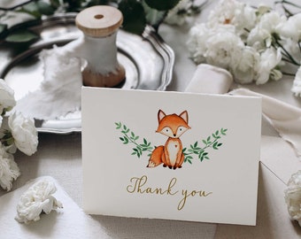 Blue Stripes Fox Party Thank You Cards Blue Stripes Fox Party Thank You Cards