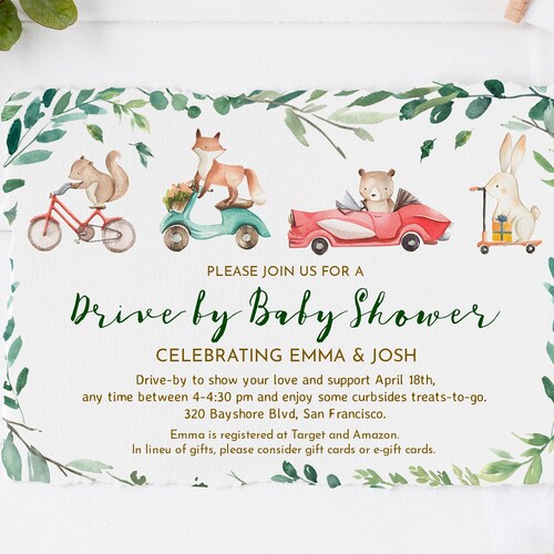 Drive by Baby Shower Invitation Template Blush Pink Floral Etsy
