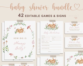 Oh Deer Baby Shower Games Bundle, Woodland Deer Baby Games Bundle EDITABLE, Girl Baby Shower Game, Instant Download - FB9