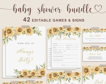Juegos de ducha de bebé de girasol, paquete de ducha de bebé de girasol, juegos imprimibles de ducha de bebé rústico, actividades de ducha de bebé niña - SPG4