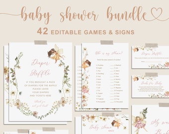 Fairy Baby Shower Games Bundle, Fairy Garden Baby Games Bundle, Enchanted Baby Shower Games EDITABLE, Instant Download - FB5