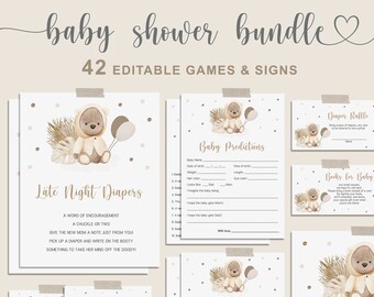 Teddy Bear Baby Shower Games Bundle, Boho Baby Shower, Printable Games, Baby Bingo, Advice & More, Instant Download - NP2