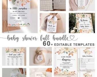 Fall Baby Shower MEGA Bundle, Pumpkin Baby Shower Game Bundle, Invitation, Favor Tag, Welcome Sign and MORE! - LL4