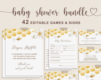 Bee Baby Shower Games, Honey Bee Baby Shower Bundle, Sweet as Can Bee Printable Games and Sign - SPG4