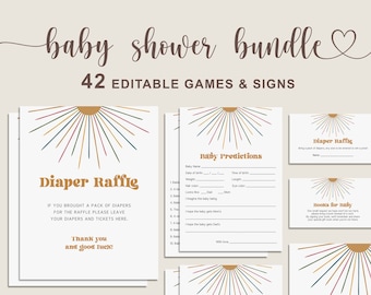 Sun Baby Shower Games Bundle, Boho Baby Shower Game Bundle, EDITABLE Baby Shower Activities, Instant Download - SMR4