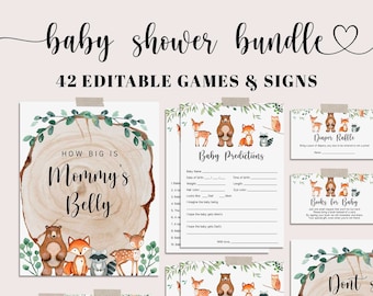 Woodland Baby Shower Games Bundle, Woodland Baby Games Bundle, Baby Shower Games EDITABLE, Forest Baby Shower Game, Instant Download- WD2