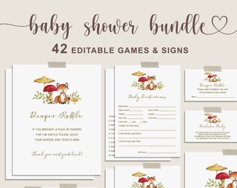Mushroom Baby Shower Games Bundle, Woodland Baby Bundle, Baby Shower Bingo, Wishes for Baby and more Printable Game and Sign -WT1