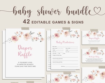 Floral Baby Shower Games Bundle, Girl Baby Shower Game Bundle, Spring Baby Shower Activity, EDITABLE, Instant Donwload - FL5