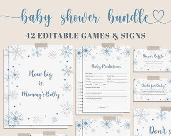 Winter Boy Baby Shower Game Bundle, Snowflake Baby Game Bundle, Baby Shower Signs, EDITABLE Baby Shower Game, Instant Download - WT2