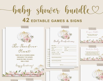 Fall Baby Shower Games Bundle, Pumpkin Girl Baby Shower Games Bundle, Baby Shower Games EDITABLE, Instant Download - SN5