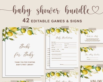 Lemon Baby Shower Games Bundle, Lemon Baby Bundle, Baby Shower Bingo, Wishes for Baby and more Printable Game and Sign - SPG5