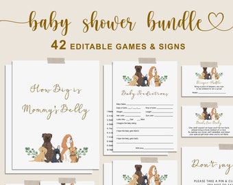 Puppy Baby Shower Games Bundle, Puppy Dog Baby Shower Bundle, EDITABLE Games and Sign, Instant Download - LG3