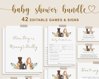 Puppy Baby Shower Games Bundle, Puppy Dog Baby Shower Bundle, EDITABLE Games and Sign, Instant Download - LG3