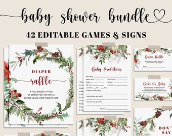 Christmas Baby Shower Games Bundle, Winter Baby Games Bundle, Baby Shower Signs, EDITABLE Baby Shower Game, Instant Download - CH6