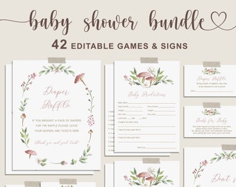 Mushroom Baby Shower Games Bundle, Garden Girl Baby Shower Game Bundle, EDITABLE Baby Shower Activities, Instant Download - FB9