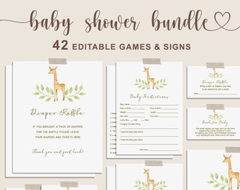 Giraffe Baby Shower Games Bundle, Safari Baby Shower Game, Boy Baby Shower Bundle, EDITABLE Baby Shower Game Instant Download - FB4