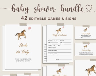 Horse Baby Shower Games Bundle, Cowgirl Baby Shower Game Bundle, EDITABLE Baby Shower Activities, Instant Download - WW4