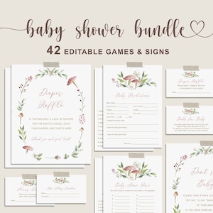 Mushroom Baby Shower Games Bundle, Garden Girl Baby Shower Game Bundle, EDITABLE Baby Shower Activities, Instant Download - FB9