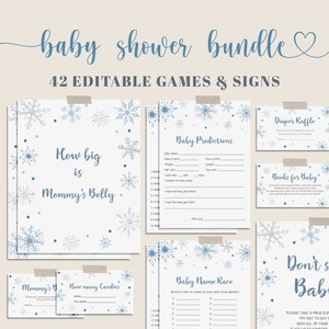 Winter Boy Baby Shower Game Bundle, Snowflake Baby Game Bundle, Baby Shower Signs, EDITABLE Baby Shower Game, Instant Download - WT2