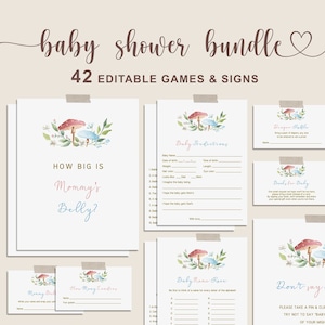 Gender Reveal Party Games Bundle, Mushroom Baby Bundle, Pink and Blue Baby Shower Bingo, Wishes for Baby and more Printable Game and Sign